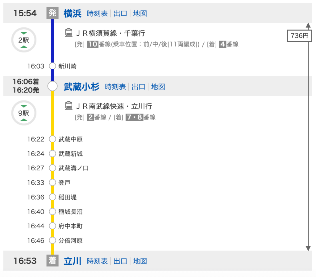 横浜駅から立川駅